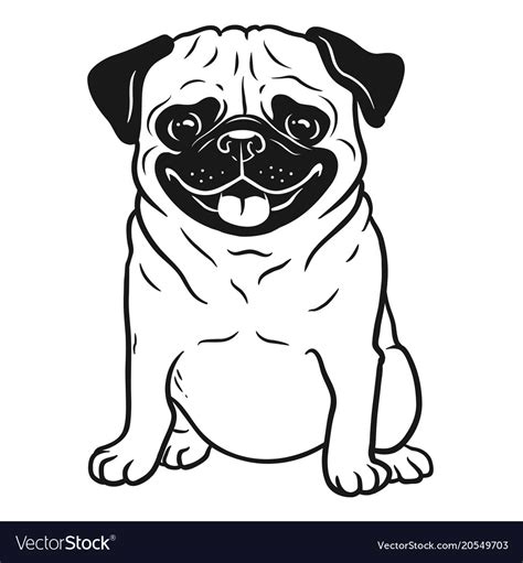 Pug dog black and white hand drawn cartoon Vector Image