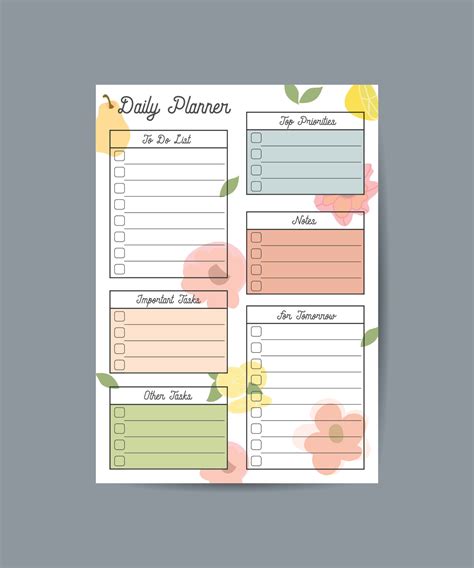 Planner with original design of plants, flowers, leaves. Cute vector planner for everyday notes ...