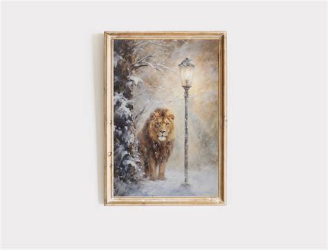 Narnia Art Print, Lamppost and Aslan. Narnia Poster, Oil Painting Wall Decor, C S Lewis ...