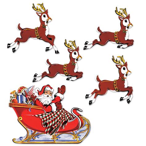 Vintage Christmas Santa & Sleigh Cutouts - Walmart.com - Walmart.com