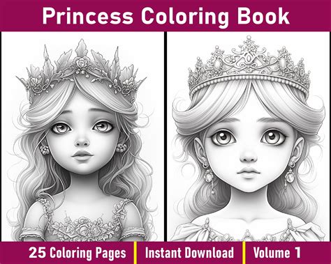 Princess Coloring Book Volume 1 Cute Princess Coloring Pages Grayscale ...