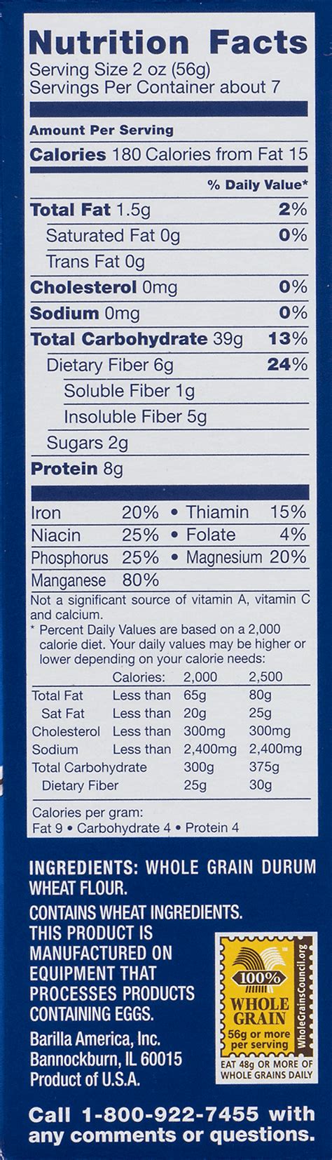 barilla pasta nutrition facts