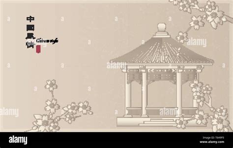 Elegant retro Chinese style background template countryside landscape of architecture pavilion ...