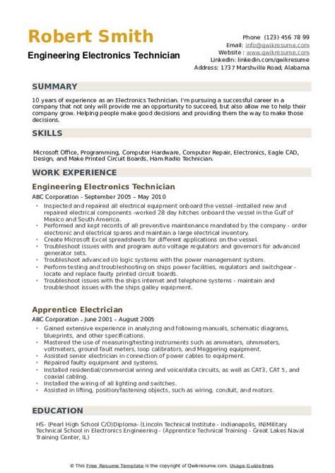 Electronic Technician Resume Examples - JerryPound Blog