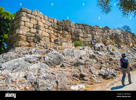 Cyclopean walls of the citadel of Mycenae. Archaeological site of Mycenae in Peloponnese Greece ...