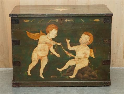 1860 ITALIAN ORIGINAL PAINT EXTRA LARGE STORAGE TRUNK OR CHEST CHERUB PAINTINGS - Royal House ...