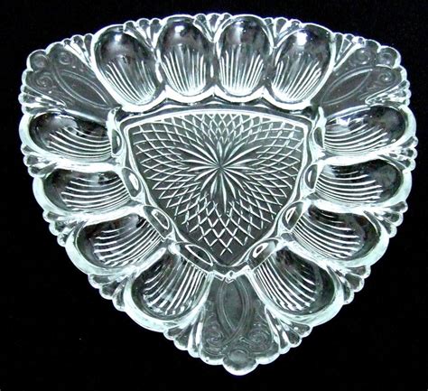 vintage kitchen DEVILED EGG PLATE clear GLASS 3 side triangle L E SMITH serving | Deviled egg ...