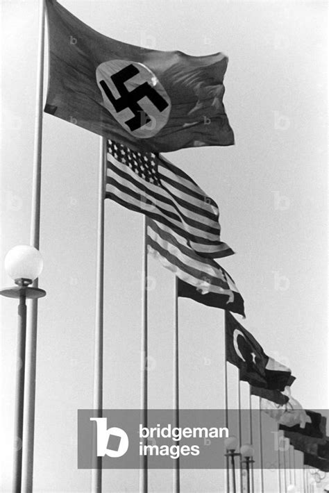 Image of Flags of the International Members and the German Swastika Flag,