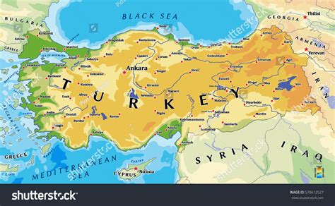 Turkey Physical Vector Map Stock Vector (Royalty Free) 578612527