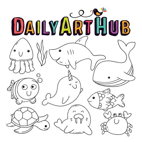 Sea Creatures Drawing Clip Art Set – Daily Art Hub – Free Clip Art Everyday