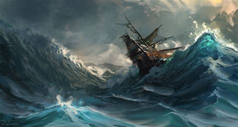 ArtStation - Sinking ship spitpaint, Denis Loebner ------ Sinking ship, waves, ocean, storm ...