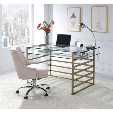 Acme Furniture Shona Contemporary Glass Desk with Keyboard Platform ...