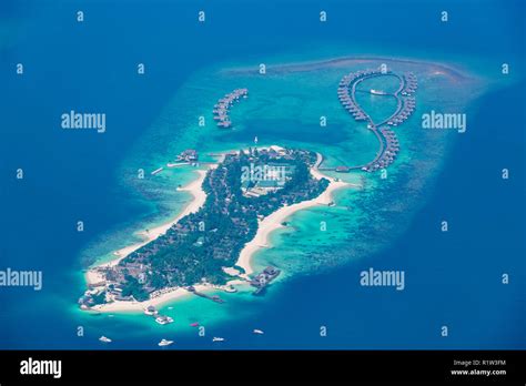 Group of atolls and islands in Maldives from aerial view. Beautiful ...