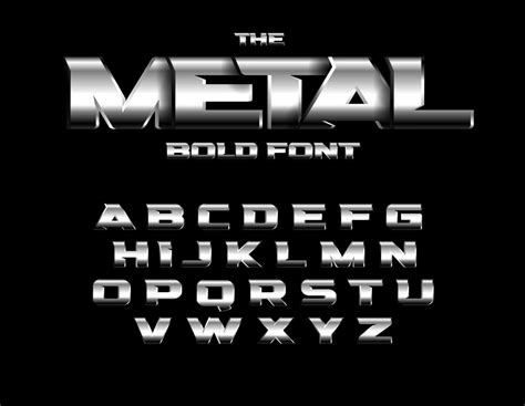 Brutal metallic style font. Set of metal bold letters with chrome and steel effect. Vector ...