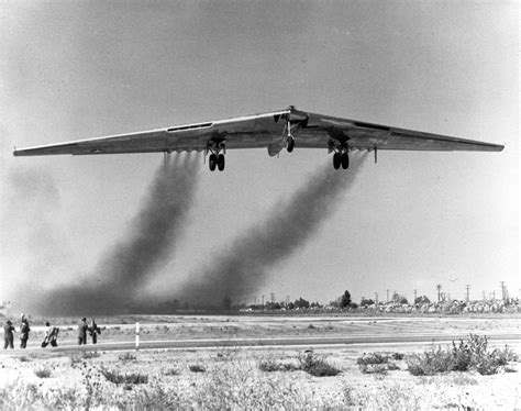 Northrop YB-49 42-102367 Flying Wing takes off from Northrop Field in Hawthorne, California ...