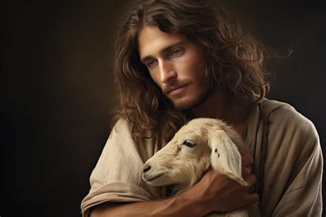 Premium AI Image | Jesus holding a lamb