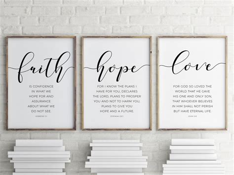 Faith hope love wall art bible verse printable scripture wall | Etsy