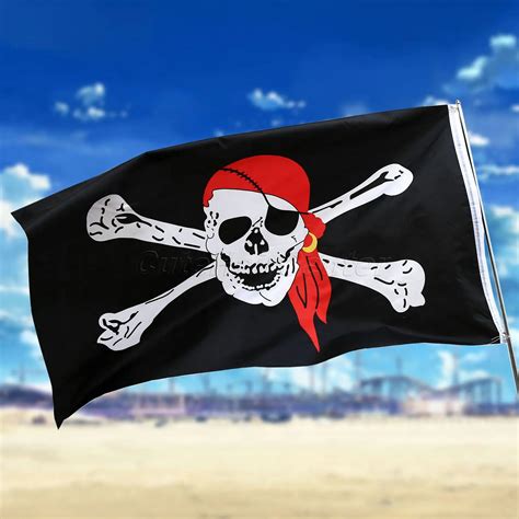 Fashion Skull Crossbones Pirate Flag Jolly Roger Polyester Hanging ...