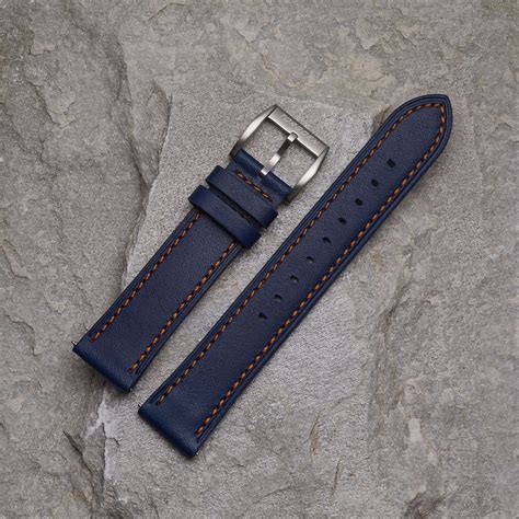 Blue Leather Strap With Orange Stitches - 20mm Watch Strap for Men | – Torgoen