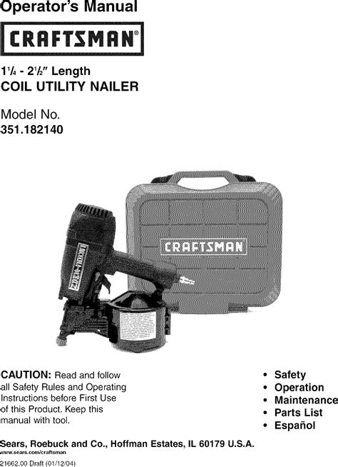 Craftsman 351182140 User Manual UTILITY NAILER Manuals And Guides L0801113