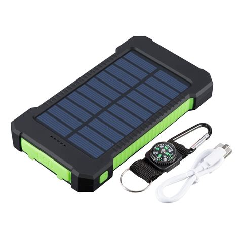 Solar Power Bank Waterproof 600000mAh Dual USB Portable Solar Battery Charger for Phone - Green ...