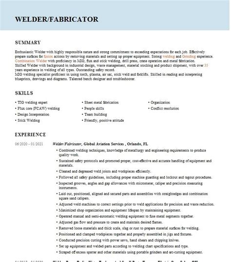 Fabricator Welder Objectives | Resume Objective | LiveCareer