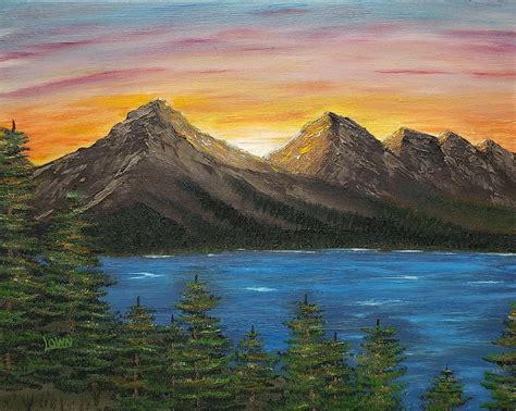 Mountain Lake Sunset Painting by Wayne Lown - Fine Art America