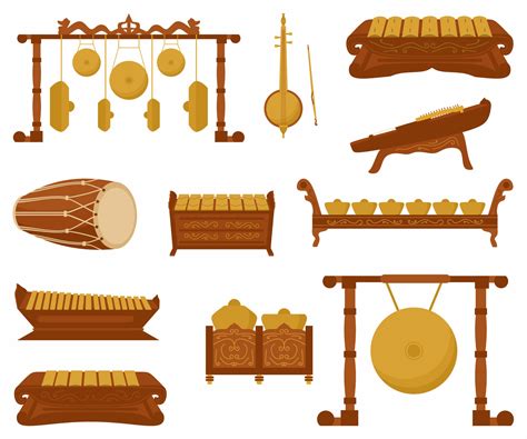 Vector set of traditional percussion musical instruments in the flat ...