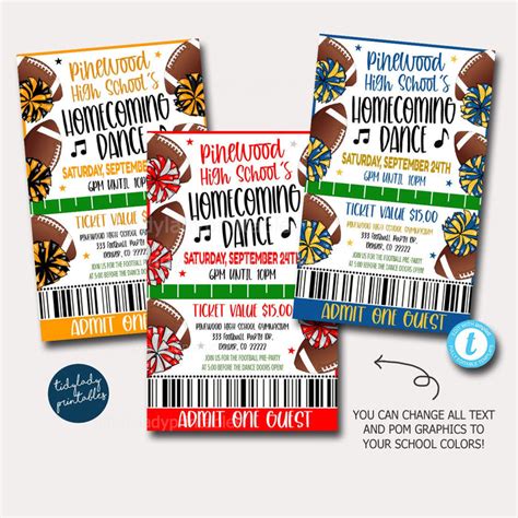 Editable Homecoming Dance Invite Printable Ticket Set — TidyLady Printables