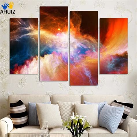 Free shipping 4 piece Framed large canvas art modern abstract Purple pictures oil painting ...