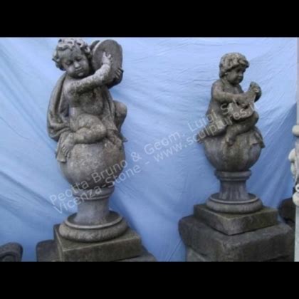 Peotta Bruno - Vicenza Stone Statues with Cherub, Garden Statues with Cherub, Sculptures of Cherubs