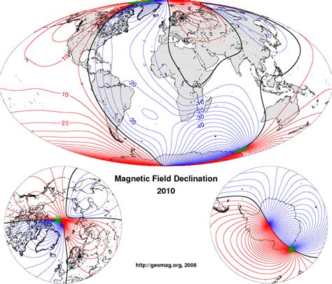 Historical main field change and declination