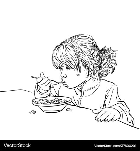 Drawing cute little girl eating food from Vector Image