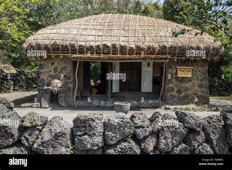 Traditional house in the Jeju Folk Village on Jeju-do, South Korea ...