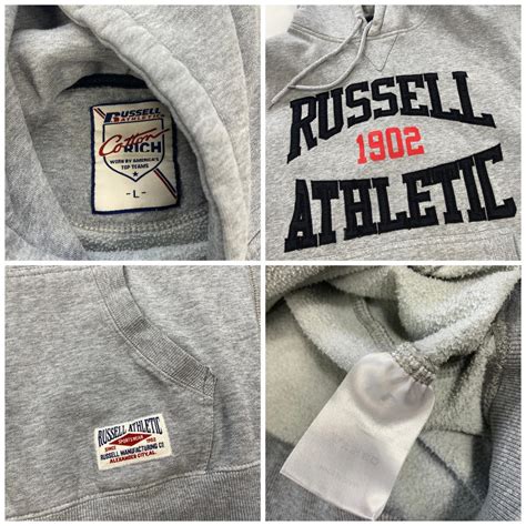 Russell Athletic big logo grey cotton hoodie... - Depop