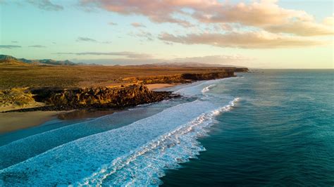 aerial view, drone photo, clouds, horizon, mountains, landscape, nature, waves, Canary Islands ...