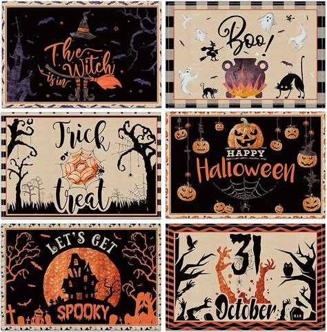 Amazon.com: Umigy 6 Pcs Halloween Placemats 12"x18" Gothic Bat Placemats Kitchen Decoration ...