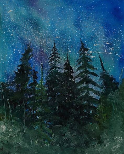 Forest at night Painting by John Angel | Saatchi Art