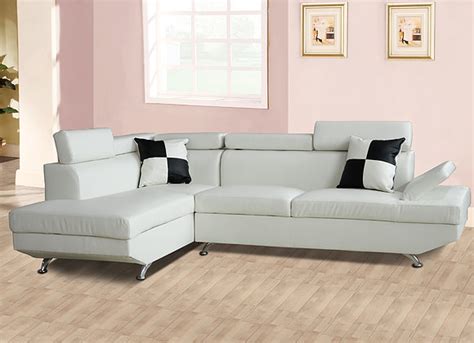 F2802A 2 pc Elena white faux leather sectional sofa with throw pillows ...