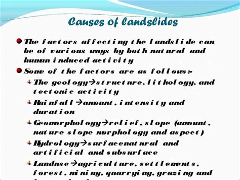 Landslide causes, effects, controls