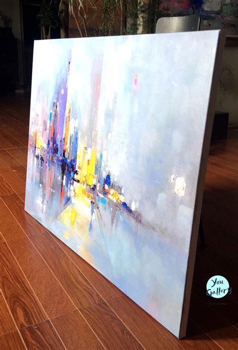 Large City Abstract Painting on Canvas, Wall City Painting, New York City Art, Modern City Wall ...