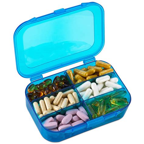 Vitamin Organizer - Travel Pill Organizer Box & 6 Compartment Daily Medicine Case Container for ...