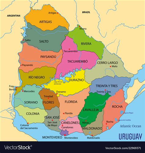 Detailed map of uruguay with regions Royalty Free Vector