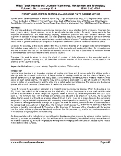 (PDF) HYDRODYNAMIC JOURNAL BEARING ANALYSIS USING FINITE ELEMENT METHOD