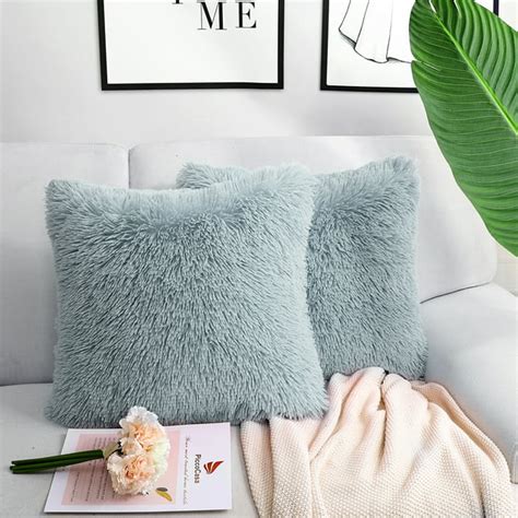 Piccocasa Pack of 2 Soft Fuzzy Faux Fur Throw Pillow Covers Long Shaggy Cushion Covers, Light ...