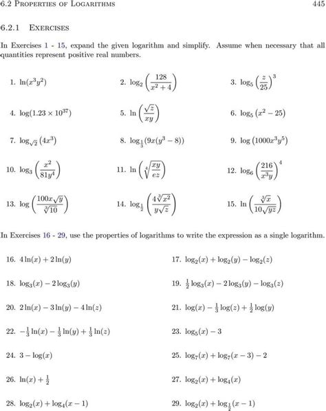 Logarithm Worksheets