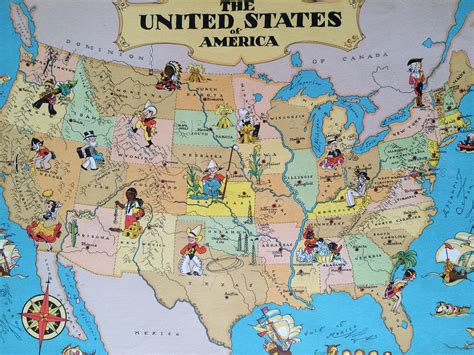 1935 United States Original Vintage Cartoon Map - Ruth Taylor - Mounted ...