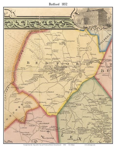 Bedford, Massachusetts 1852 Old Town Map Custom Print - Boston Vicinity ...