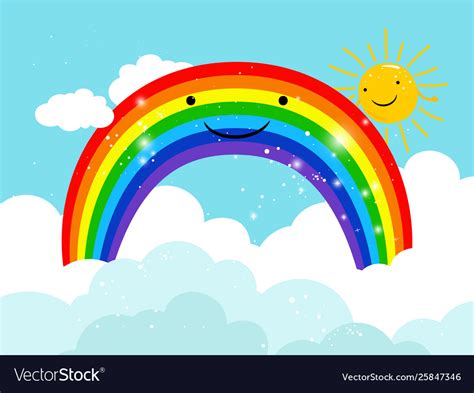 Cartoon smiling rainbow in sky Royalty Free Vector Image