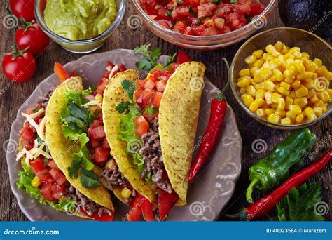 Mexican food Tacos stock photo. Image of cuisine, mince - 40023584